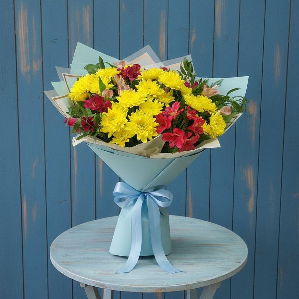 Букет цветов из: Альстромерии и Хризантемы в Кушве