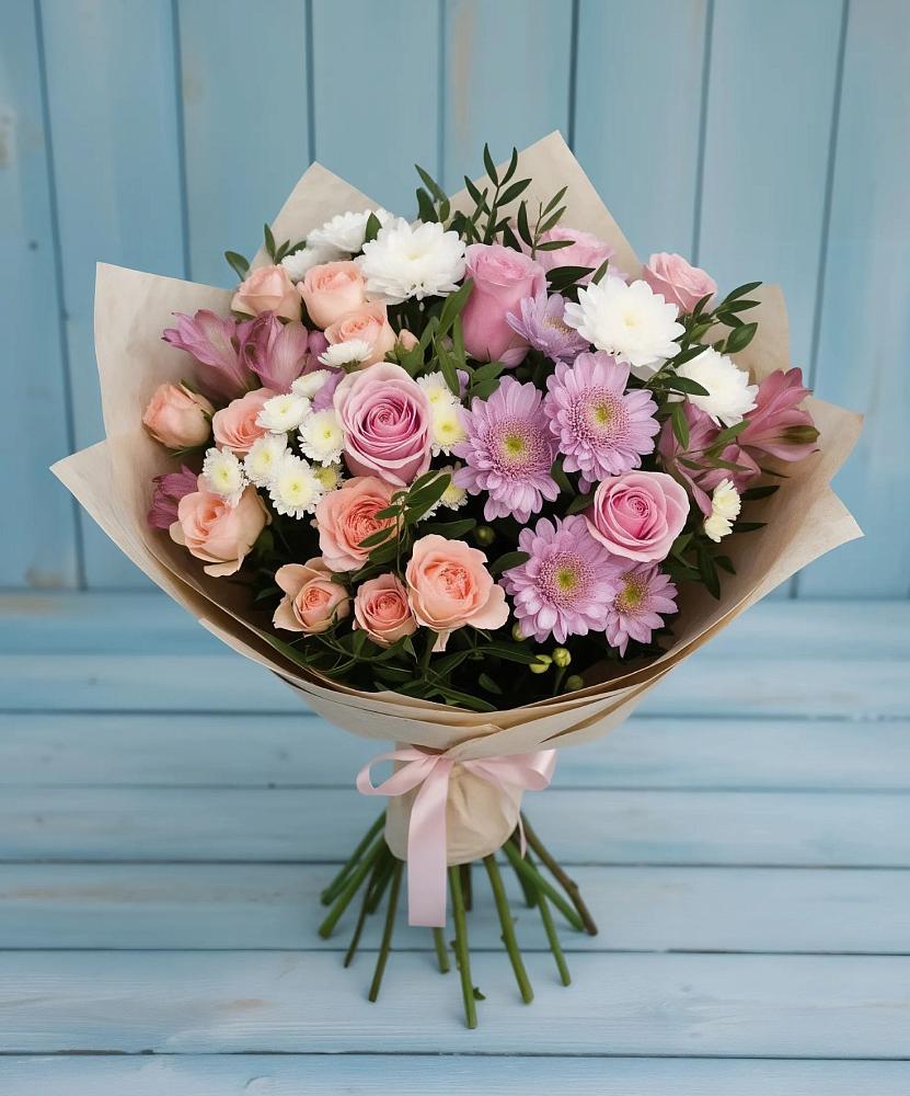Букет цветов из: Хризантемы, Розы и Альстромерии в Кушве