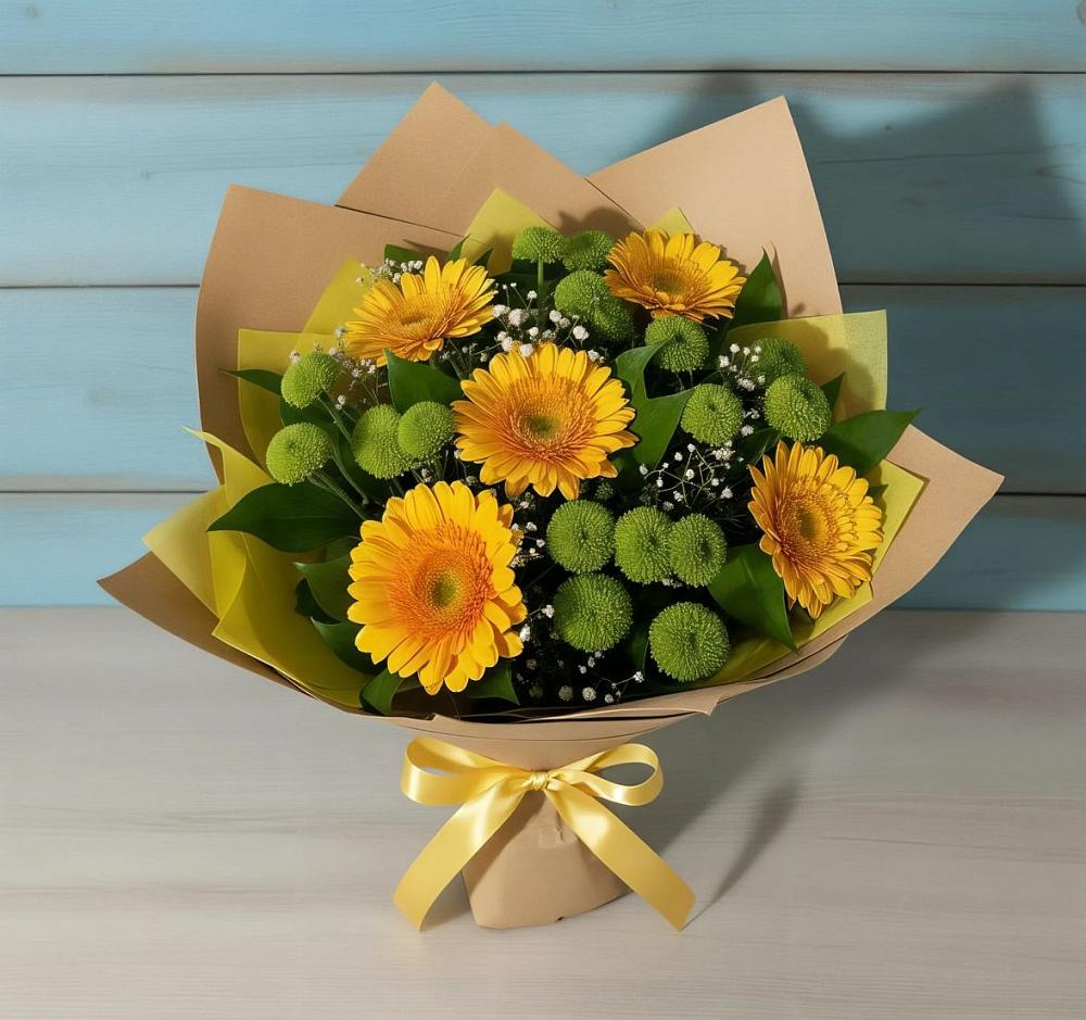 Букет цветов из: Герберы и Хризантемы в Кушве