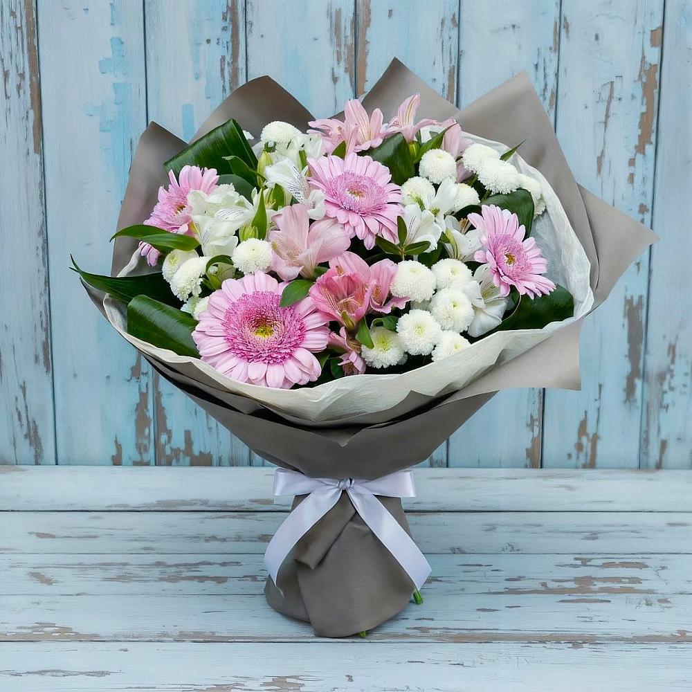 Букет цветов из: Герберы, Альстромерии и Хризантемы в Кушве