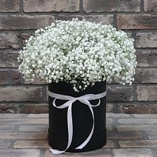 Цветочная композиция из Гипсофила в шляпной коробке в Кушве
